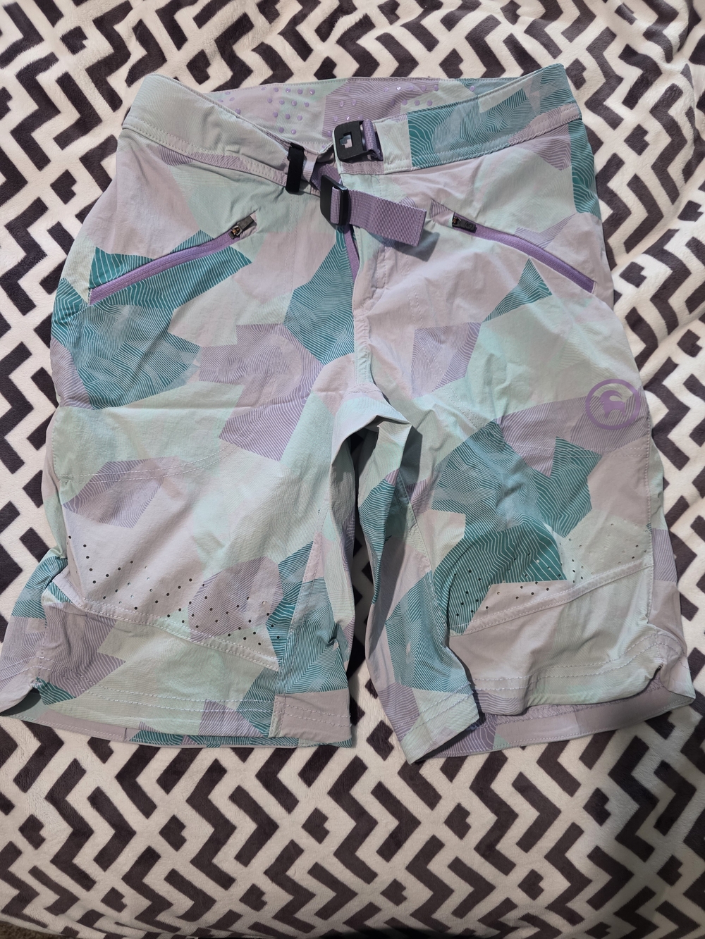 Women's Mountain Bike Shorts - Mint Purple & Teal Print
